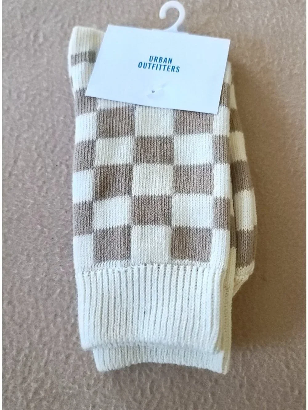 2 Pairs Urban Outfitters Crew Socks OS Unisex Checkerboard + Camo & Plaid NEW